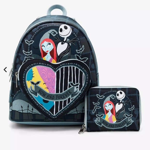 Loungefly The Nightmare Before Christmas Jack & Sally
Heart Backpack and Wallet - Picture 1 of 15